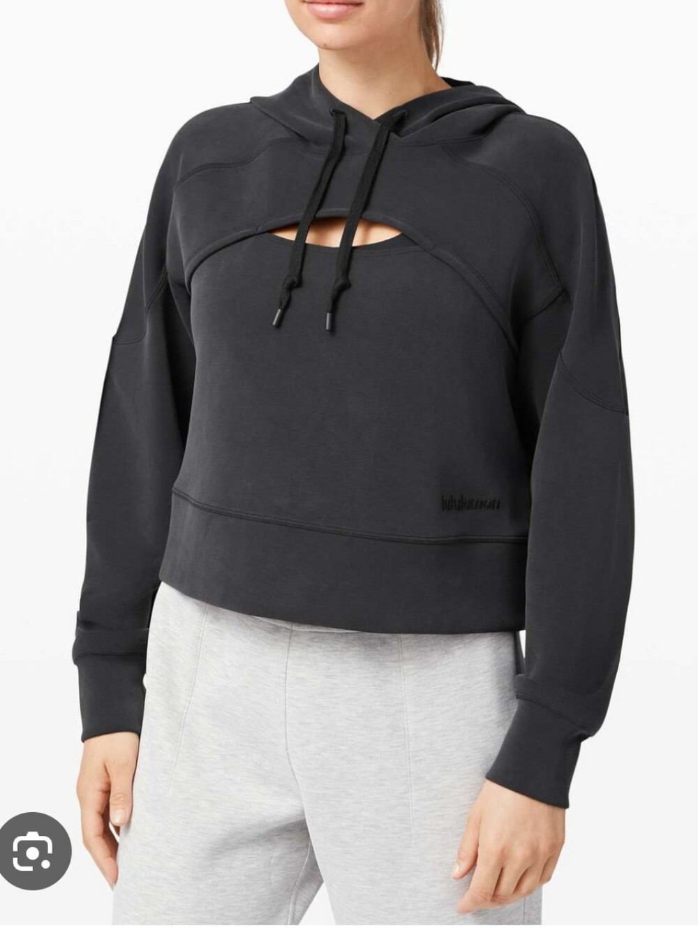 lululemon athletica Black Get Centered Cropped Cutout Hoodie In Softstream Size4